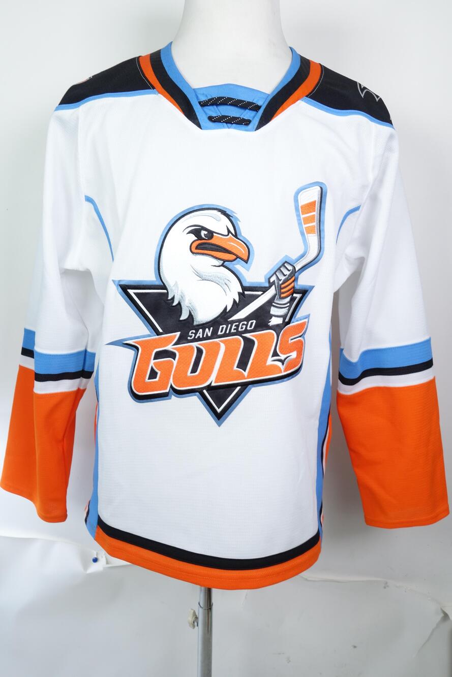 San Diego Gulls Jersey Mens Small White Orange Blue AHL Hockey CCM Canada